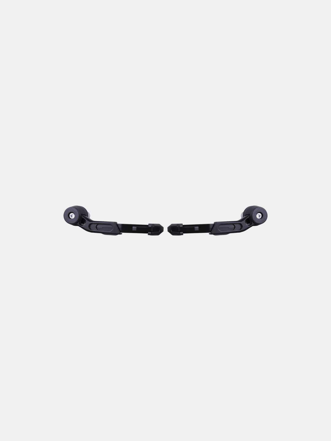 Pair of black motorcycle lever guards on white background