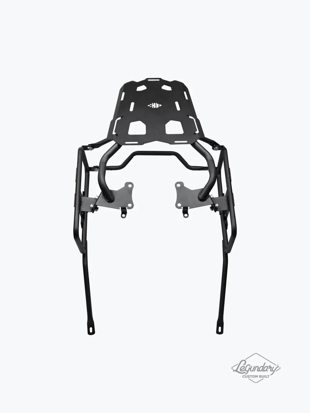 Motorcycle black metal saddle stay with rear luggage carrier, isolated on white background