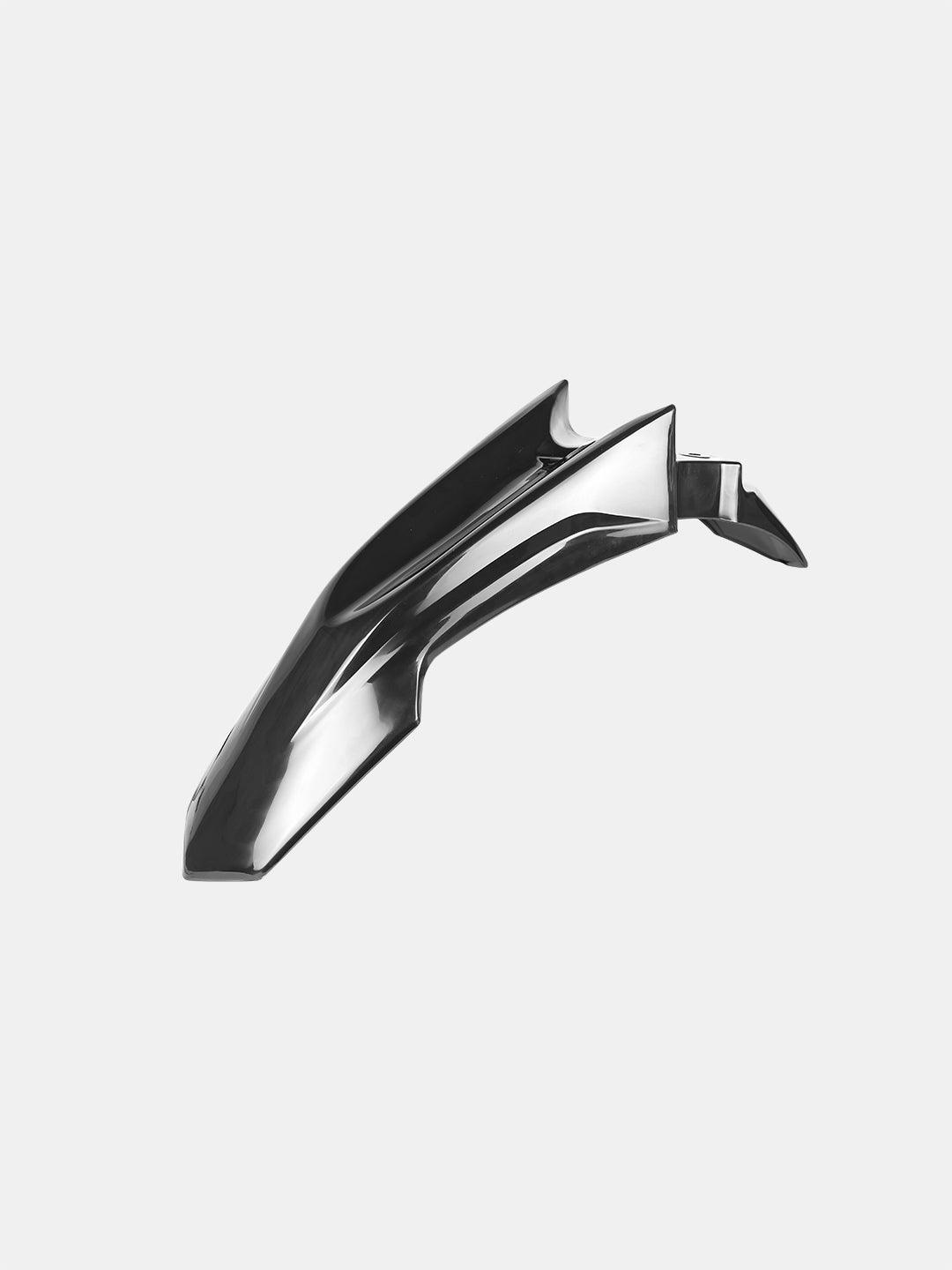 Black CRF150 dirt bike front mudguard on white background