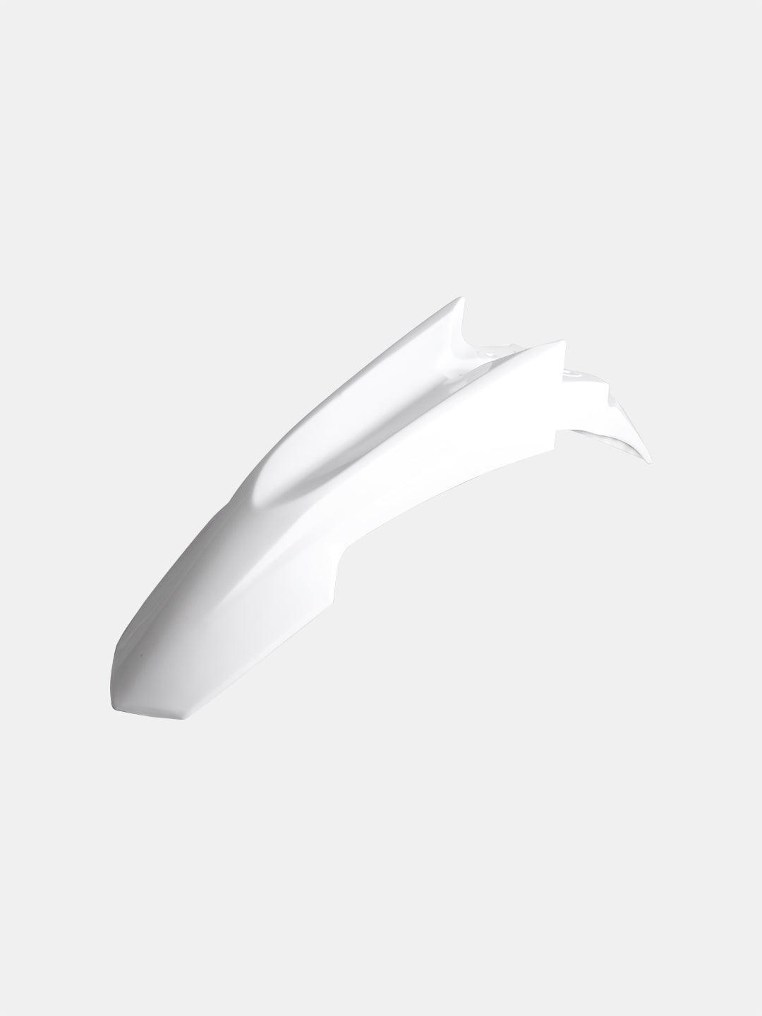 White CRF150 rear mudguard motorcycle fender on plain background