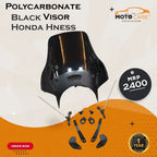 Polycarbonate black visor for Honda Hness with installation kit, 1 year warranty, MRP 2400