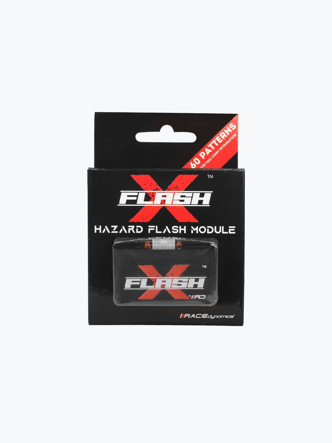 Flash X hazard flash module for motorcycles in retail packaging on white background