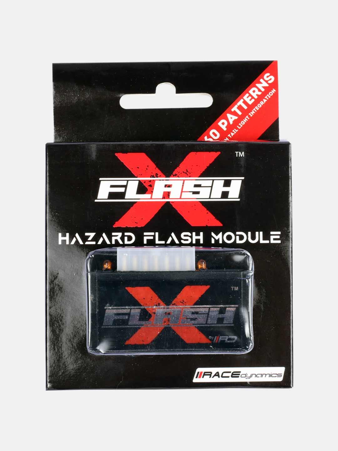 Flash X hazard flash module for KTM ADV 250 motorcycle, packaged in black box with red X logo.