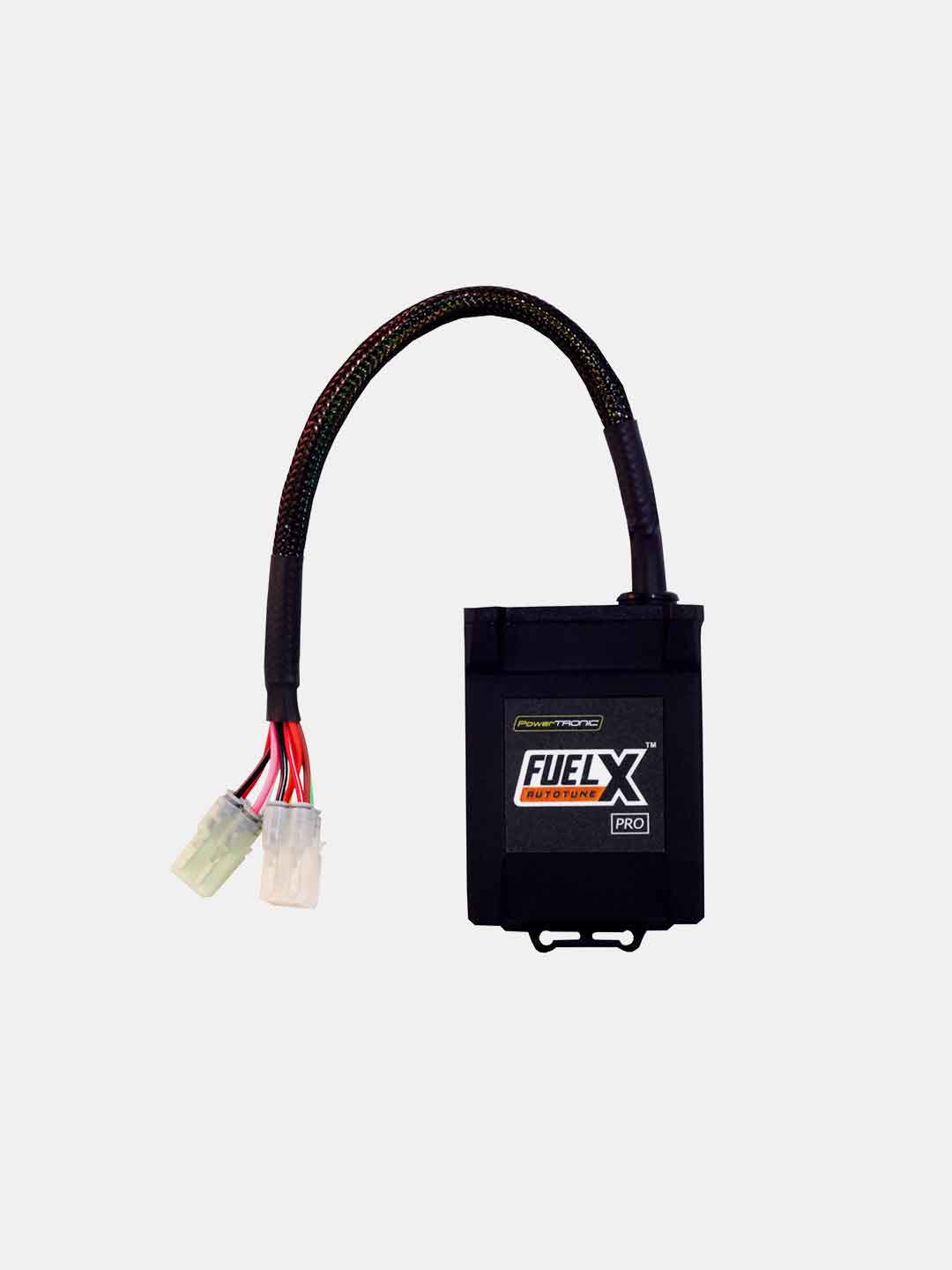 FuelX Pro motorcycle ECU performance tuning module with wiring connectors on white background