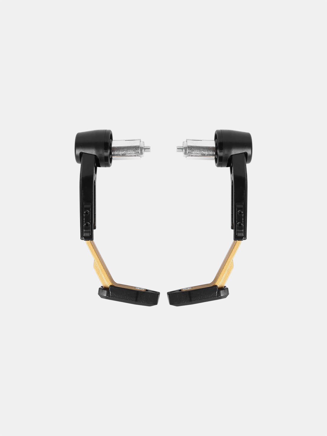 Pair of gold and black motorcycle handlebar guards on white background