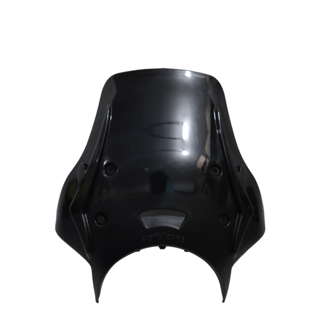 Black polycarbonate motorcycle visor for X440, front view with mounting holes