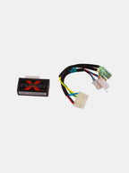 Motorcycle hazard module with wiring harness for Hero XPulse 200, isolated on white