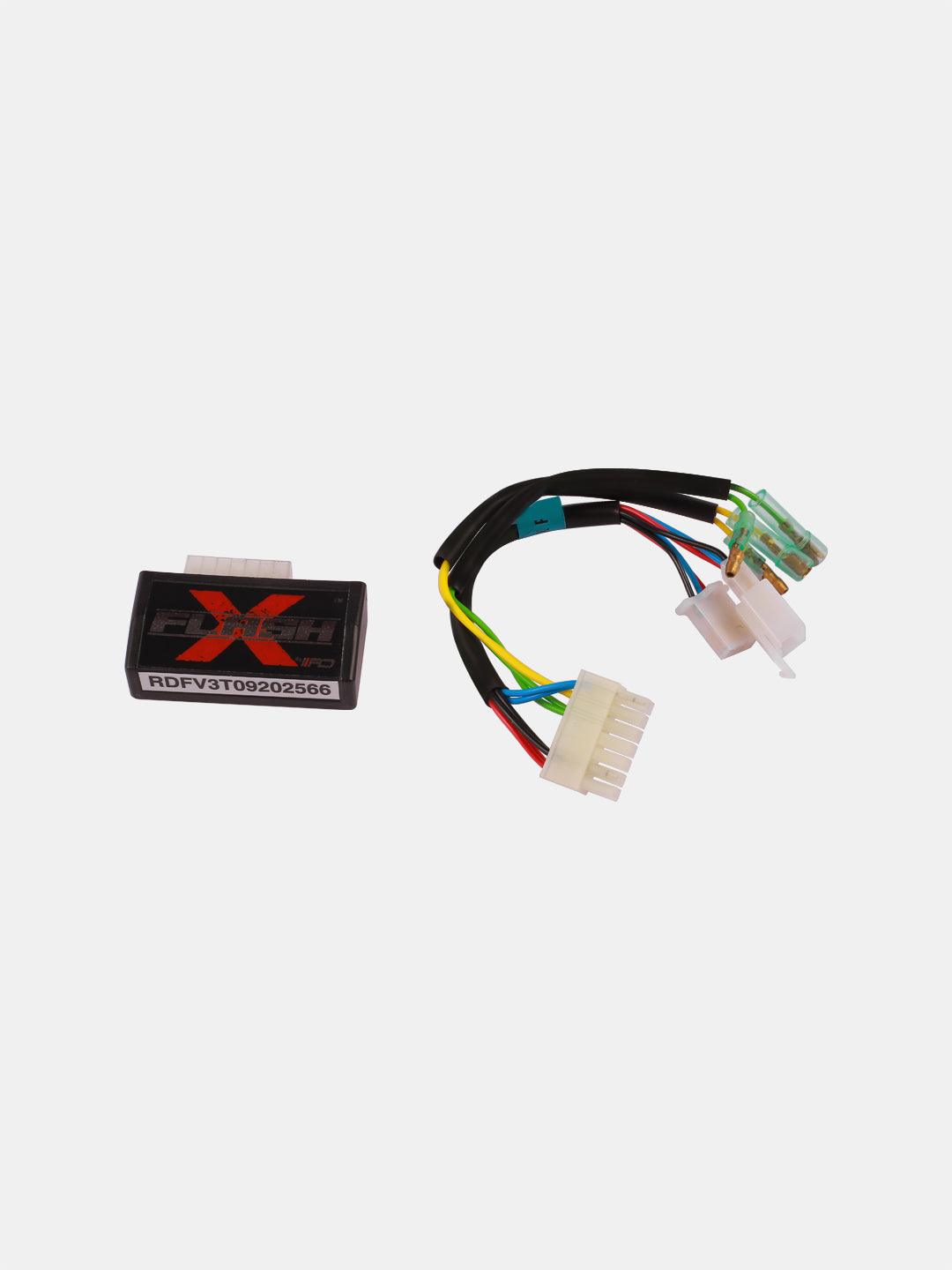 Motorcycle hazard flasher module and wiring harness for Hero Xpulse 200 on white background.