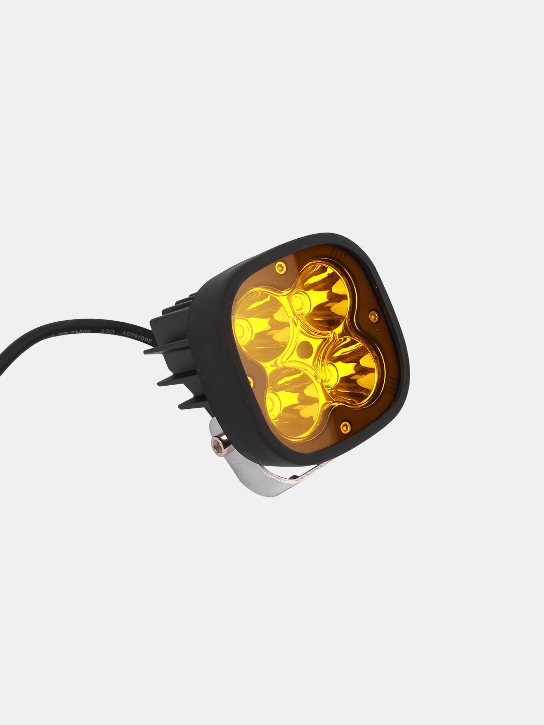 LED fog light with yellow lens and black housing for motorcycles