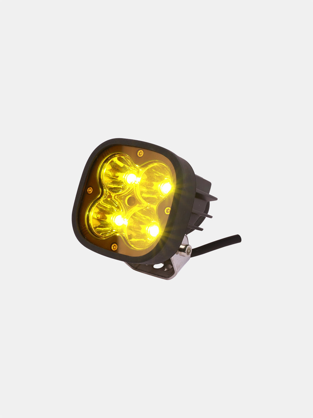 rectangular LED fog light with yellow lens and black housing for motorcycle or car