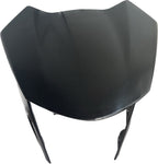 Black motorcycle headlight fairing with angular design on white background