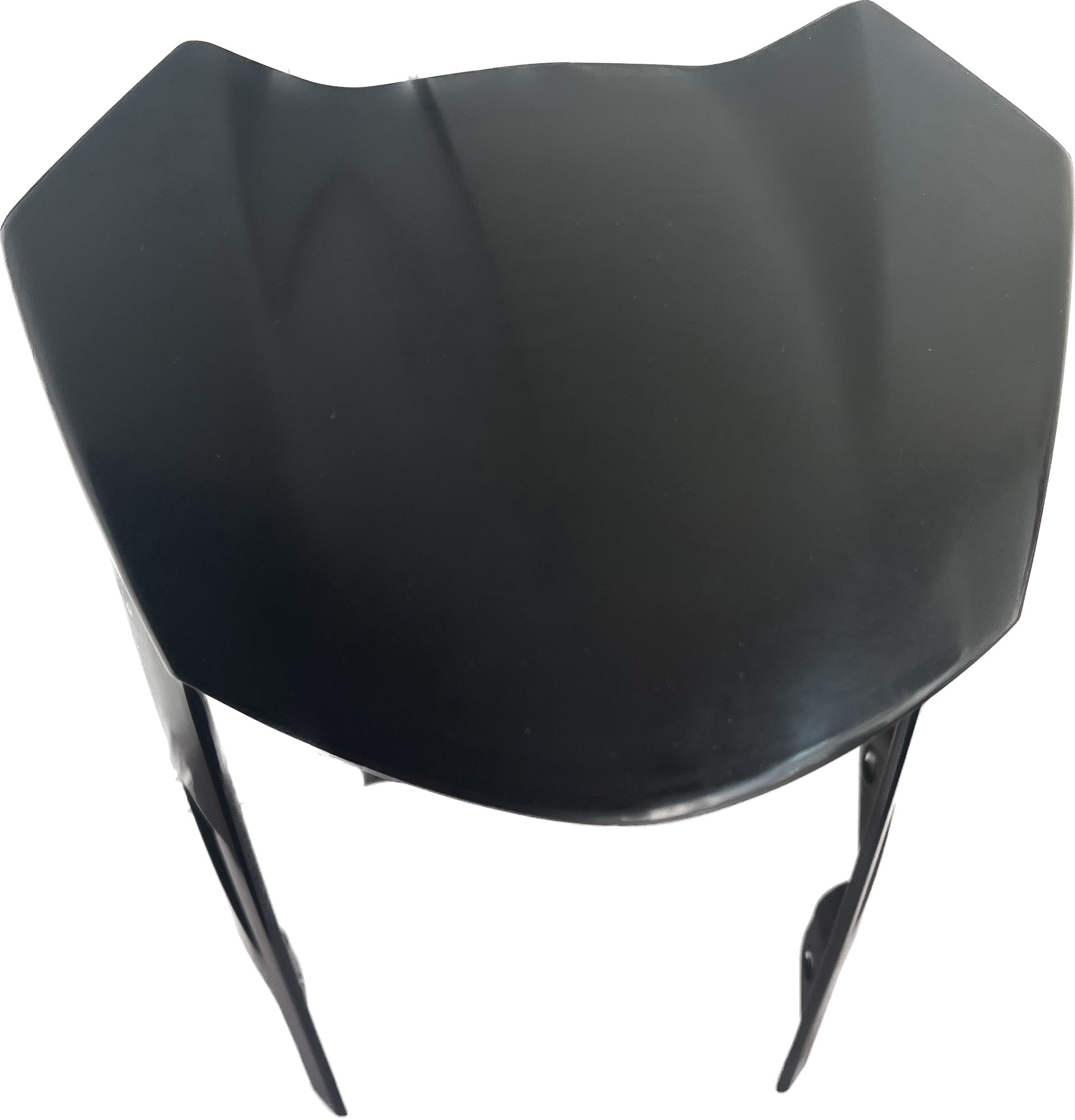 Black motorcycle headlight fairing with angular design on white background