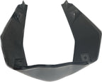 Black motorcycle rear fender plastic cover with mounting holes, isolated on white background