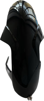 Glossy black motorcycle front fairing with aerodynamic design on white background