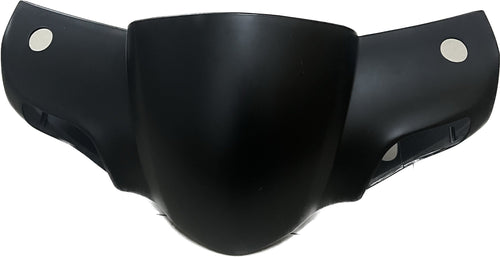 Matte black motorcycle headlight fairing with smooth finish and metal rivet accents