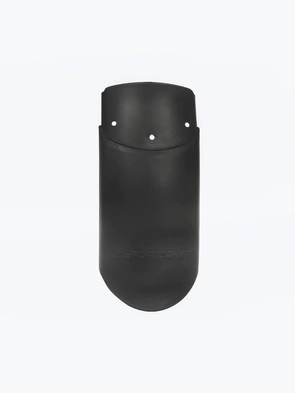 Black motorcycle mudguard extender with mounting holes, isolated on white background