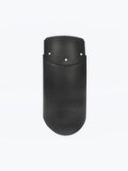 Black motorcycle mudguard extender with mounting holes, isolated on white background
