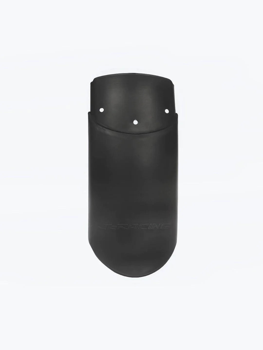 Black motorcycle mudguard extender with mounting holes, isolated on white background