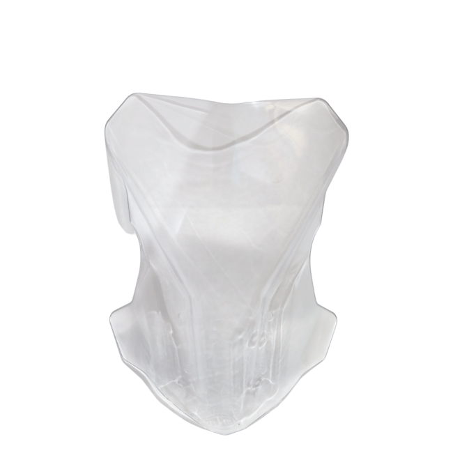Clear polycarbonate motorcycle visor for KTM Duke 390 Gen 3, shown on white background