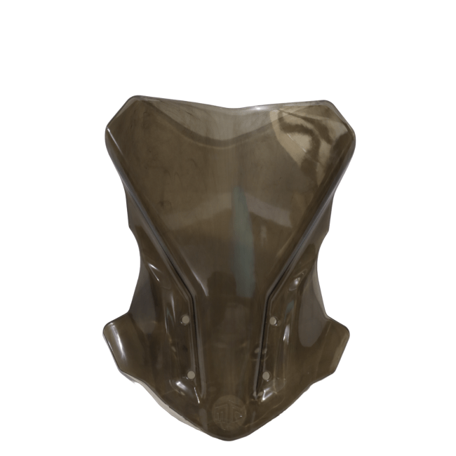 Smoke-tinted polycarbonate motorcycle visor for KTM Duke 390 Gen 3, front view