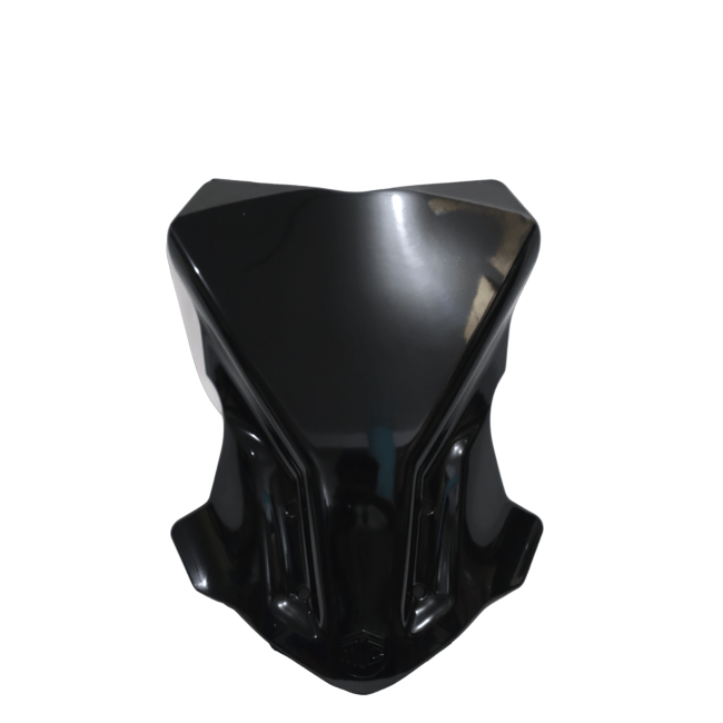 Black polycarbonate visor for KTM Duke 390 Gen 3 motorcycle, front view, glossy finish