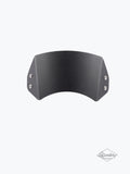 Black metal motorcycle helmet visor with side rivets on a light background