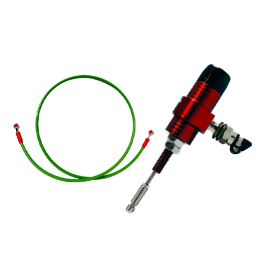 Motorcycle quick shifter sensor with red component and green cable on white background
