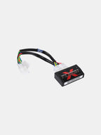 Motorcycle performance ECU control module with multi-colored wiring harness on white background