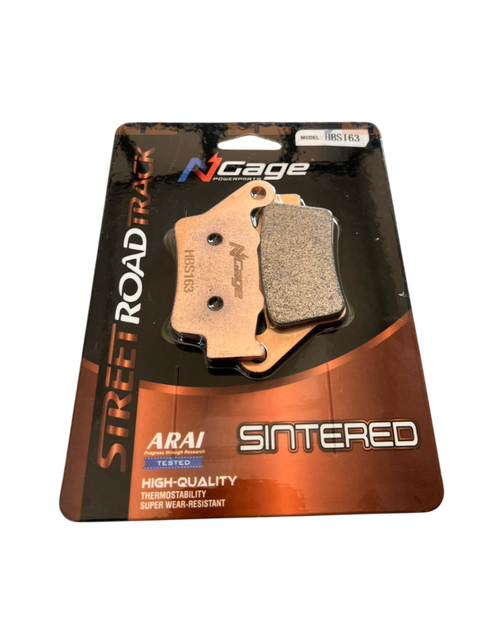 N-Cage sintered motorcycle brake pads in retail packaging, model HBS163