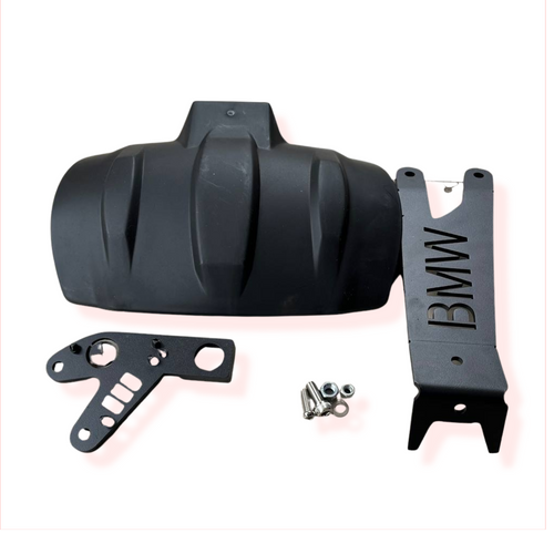 Motorcycle rear wheel mudguard with BMW bracket and mounting hardware set