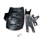 Black motorcycle skid plate kit with mounting bracket and hardware, suitable for BMW models