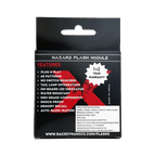 Hazard flash module packaging with features list for motorcycle, 1+2 year warranty, black box