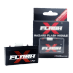 Flash X hazard flash module for Yamaha R15 V4 motorcycle, shown with packaging
