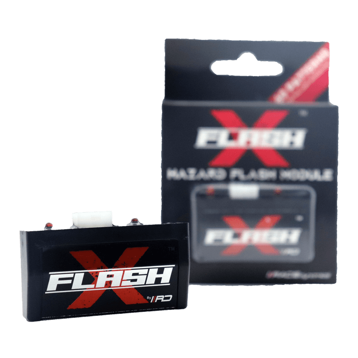 Race Dynamics Flash X hazard flash module for Yamaha R15 V2, product and packaging