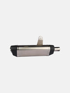 Stainless steel motorcycle exhaust silencer for Royal Enfield Himalayan, isolated on white