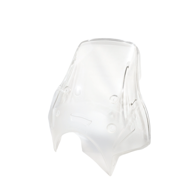 Clear polycarbonate windshield visor for Himalayan 450 motorcycle, white background