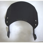 Black metal motorcycle visor with mounting brackets and 'MOTO CARE' text, isolated on white