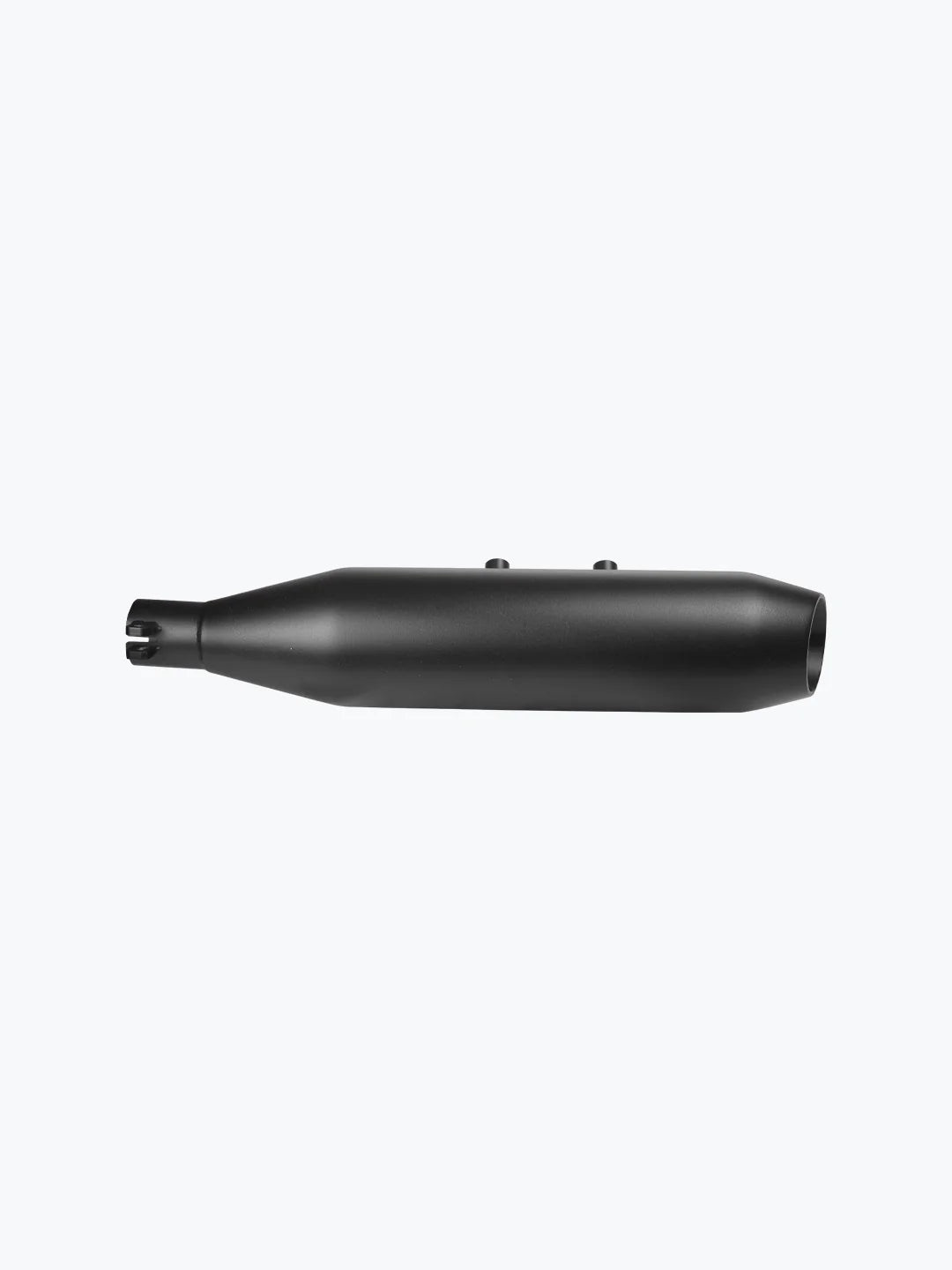 Matte black motorcycle exhaust silencer isolated on light background