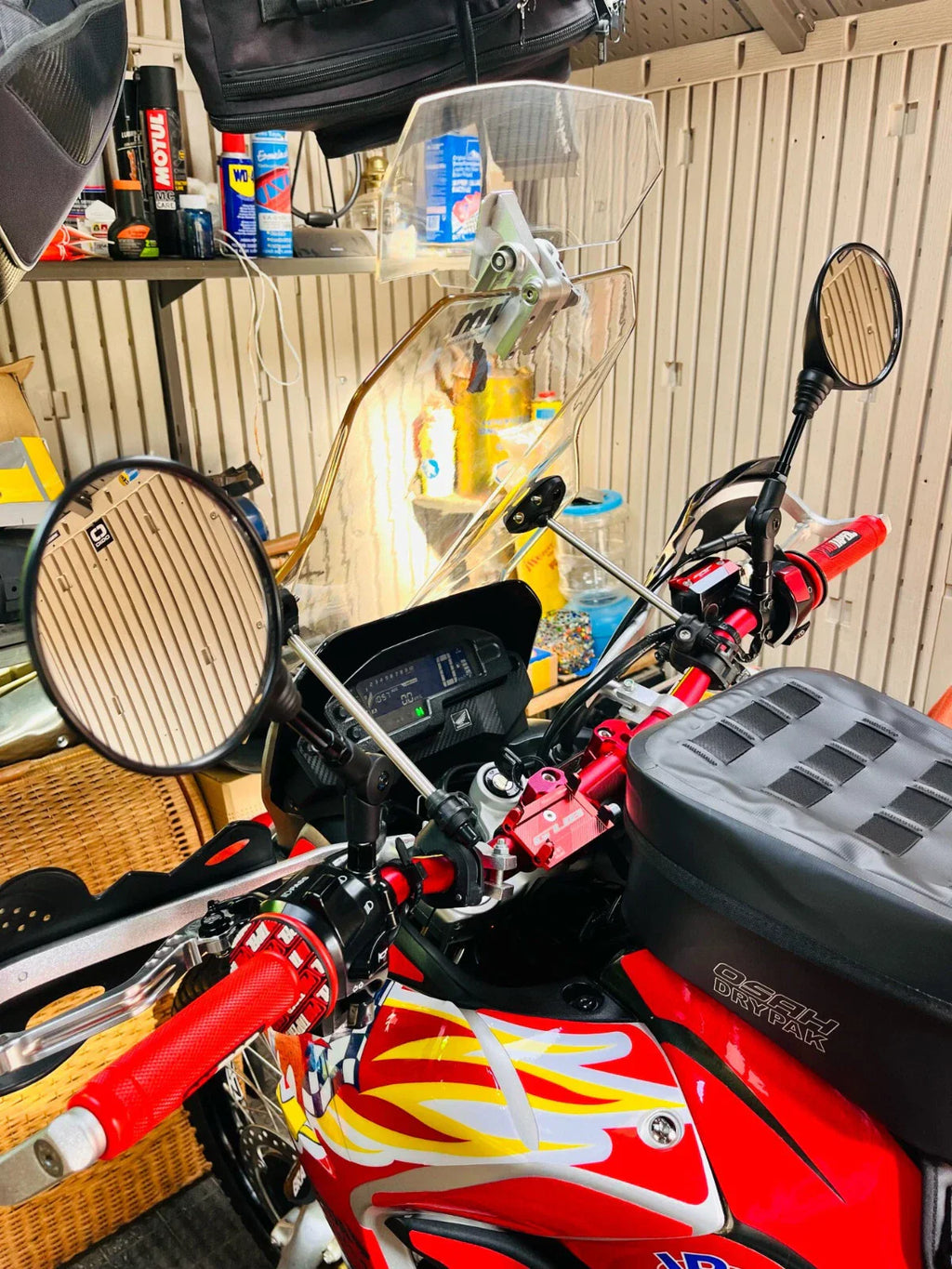 SPIKI CF Touring Mirrors (Pair) - 360-Degree Foldable Rear-View Mirrors for a Wide Field of View - Universal Fit for Most Motorcycles
