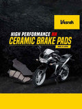 Motorcycle with high performance ceramic brake pads on black background, Vesrah logo visible