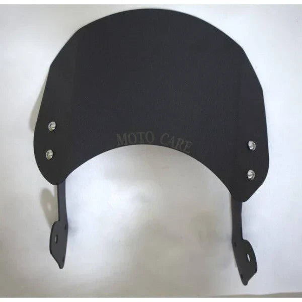 Black motorcycle headlight windscreen with mounting brackets and visible screws