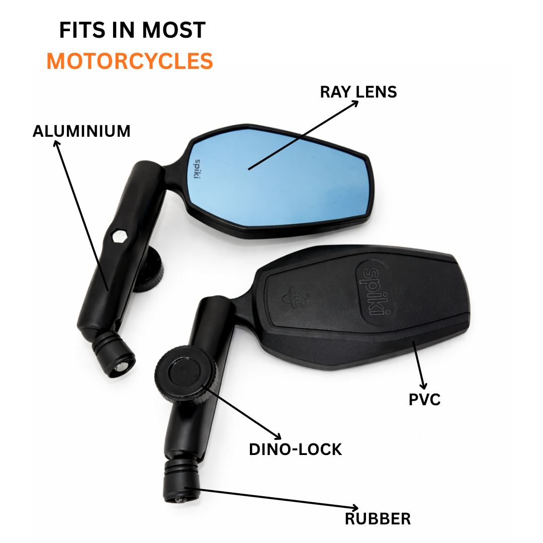 SPIKI Nomad Series Adventure 4.0 Motorcycle Mirrors — 360° Rotatable, Dino-Lock Adjustable, Universal Side Mirrors for Road & Off-Road Riding (Upgraded)