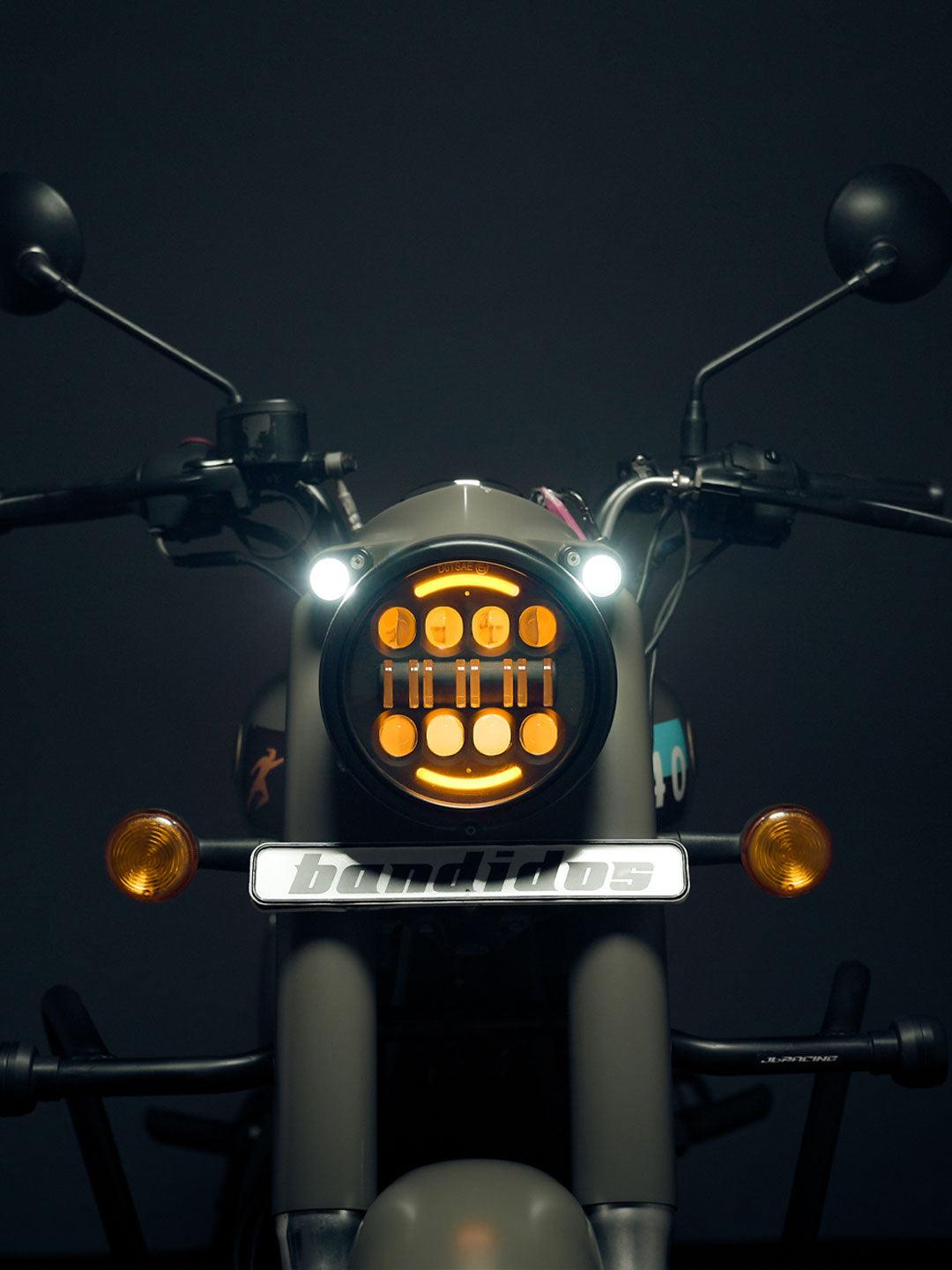 Spitfire Reborn Fire Bolt moon top LED headlight – universal motorcycle Royal Enfield upgrade – Moto Modz