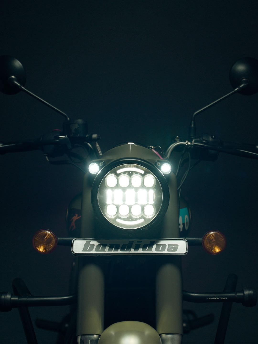 Spitfire Reborn Fire Bolt moon top LED headlight – universal motorcycle Royal Enfield upgrade – Moto Modz