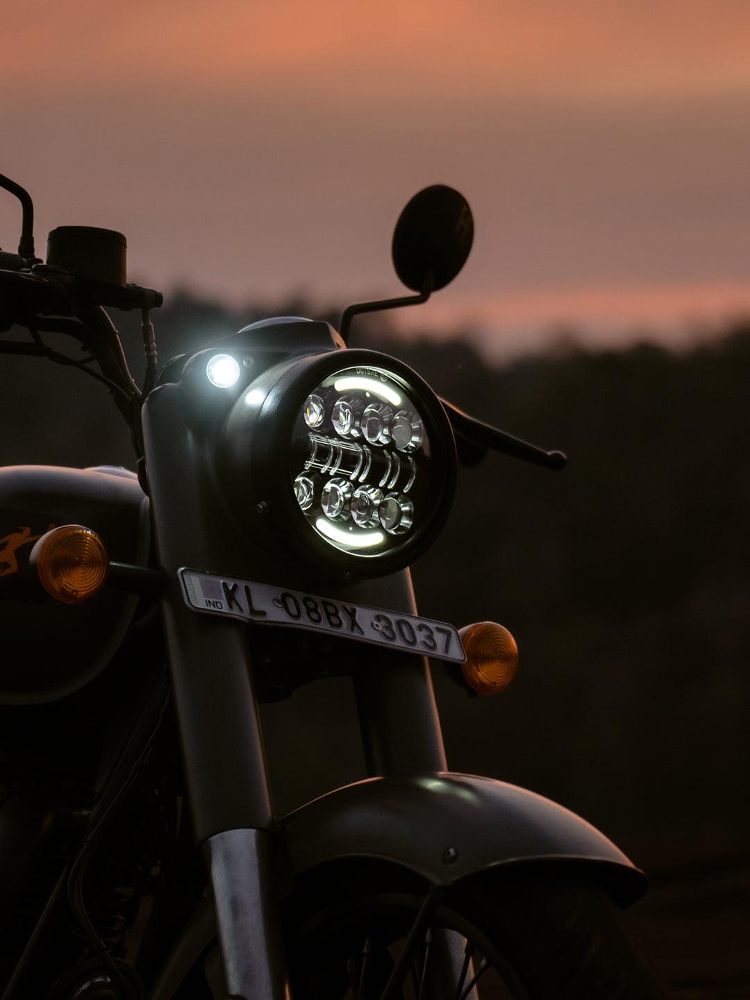Spitfire Reborn Fire Bolt moon top LED headlight – universal motorcycle Royal Enfield upgrade – Moto Modz